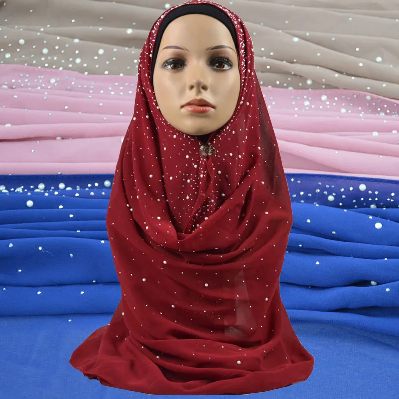 Women Plain Bubble Chiffon Scarf With Diamond Stud and Pearl Fashion Solid Color Muslim Hijabs Shawls Scarves 10PCS/Lot
Women Plain Bubble Chiffon Scarf With Diamond Stud and Pearl Fashion Solid Color Muslim Hijabs Shawls Scarves 10PCS/Lot