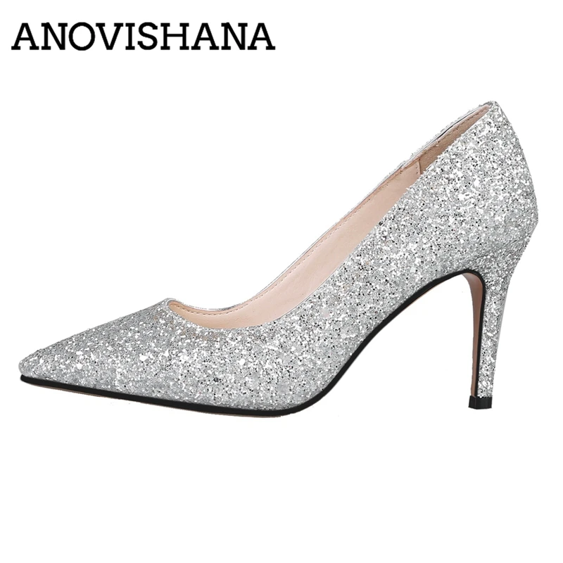 ANOVISHANA Women Thin High Heels Pumps Sexy Glitter Leather Bright Pointed Toe Scarpins Female Stiletto Silver Bling Slip-on
ANOVISHANA Women Thin High Heels Pumps Sexy Glitter Leather Bright Pointed Toe Scarpins Female Stiletto Silver Bling Slip-on