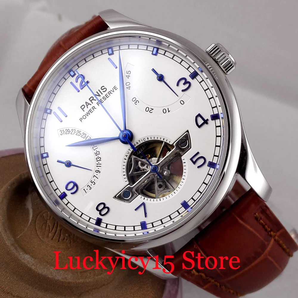 PARNIS Luxury White Dial Power Reserve and Date Indicator Automatic Men's Watch With Brown Leather Strap
PARNIS Luxury White Dial Power Reserve and Date Indicator Automatic Men's Watch With Brown Leather Strap