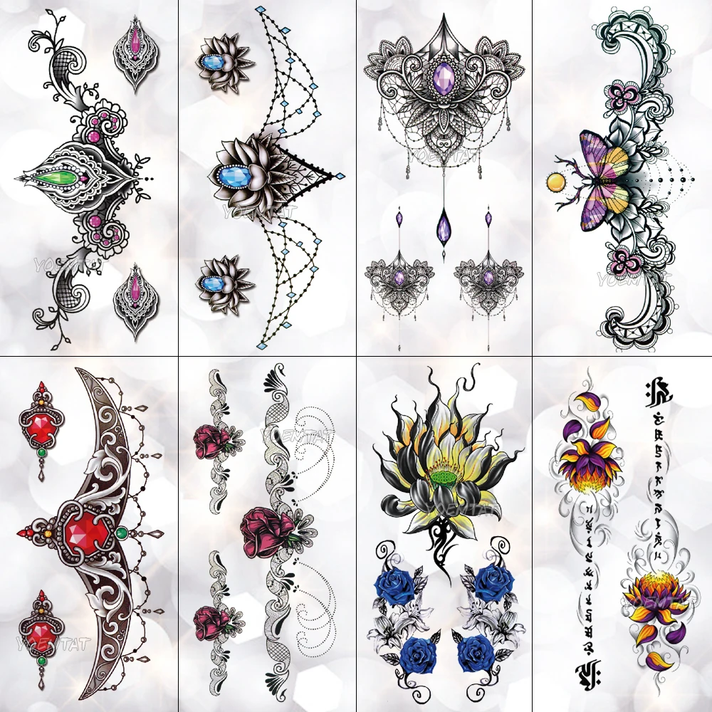Gemstone Butterfly Flower Lace Waterproof Temporary Tattoo Sticker Lotus Forest Flash Tattoos Body Art Fake Arm tatoo Women
Gemstone Butterfly Flower Lace Waterproof Temporary Tattoo Sticker Lotus Forest Flash Tattoos Body Art Fake Arm tatoo Women