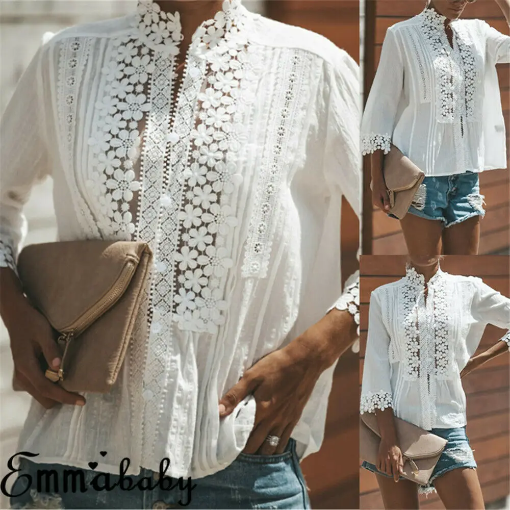 Fashion Women Summer Long Sleeve Lace Shirt Tops Loose Casual Chiffon Hollow Slim Blouse
Fashion Women Summer Long Sleeve Lace Shirt Tops Loose Casual Chiffon Hollow Slim Blouse