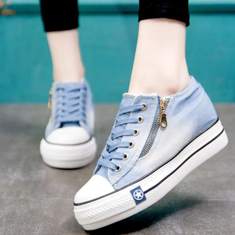 Tangnest 2019 New Fashion Platform Flats Women Denim Shoes Slip-on Casual Lace-up Leisure Spring Ladies Flat Canvas XWF658 | Обувь