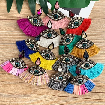 

Lafit Tassel Earrings For Women Vintage Stud Earrings Geometric Eye Pendant Dangle Statement Earrings Fringed Earring Multicolor