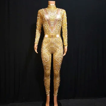 Sexy Gold Stones Stretch Jumpsuit Women's Evening Party Wear Yellow Rhinestones Bodysuit Costume Prom Birthday Celebrate Outfit
Sexy Gold Stones Stretch Jumpsuit Women's Evening Party Wear Yellow Rhinestones Bodysuit Costume Prom Birthday Celebrate Outfit