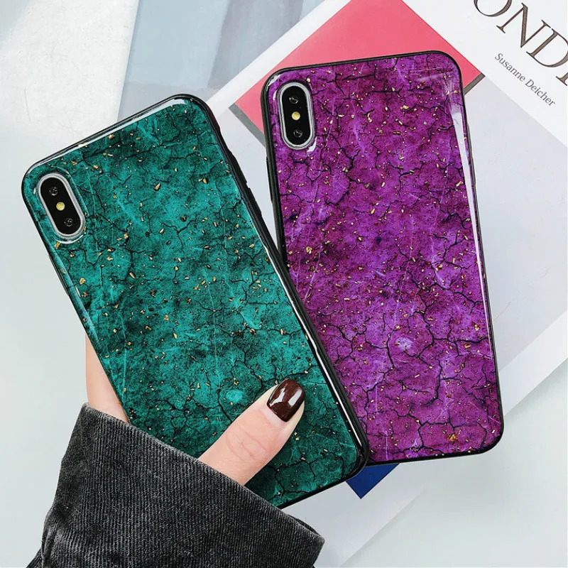 Роскошный блестящий Мраморный чехол из золотой фольги для телефона iPhone XR XS Max X