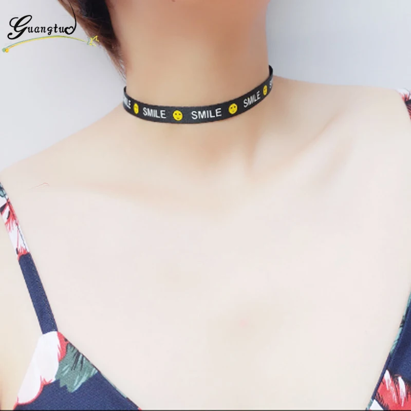 Harajuku Ribbon English Letters Smile Face Choker Necklace For Woman Fashion Jewelry Gothic Punk Clavicle Necklaces Colares
Harajuku Ribbon English Letters Smile Face Choker Necklace For Woman Fashion Jewelry Gothic Punk Clavicle Necklaces Colares