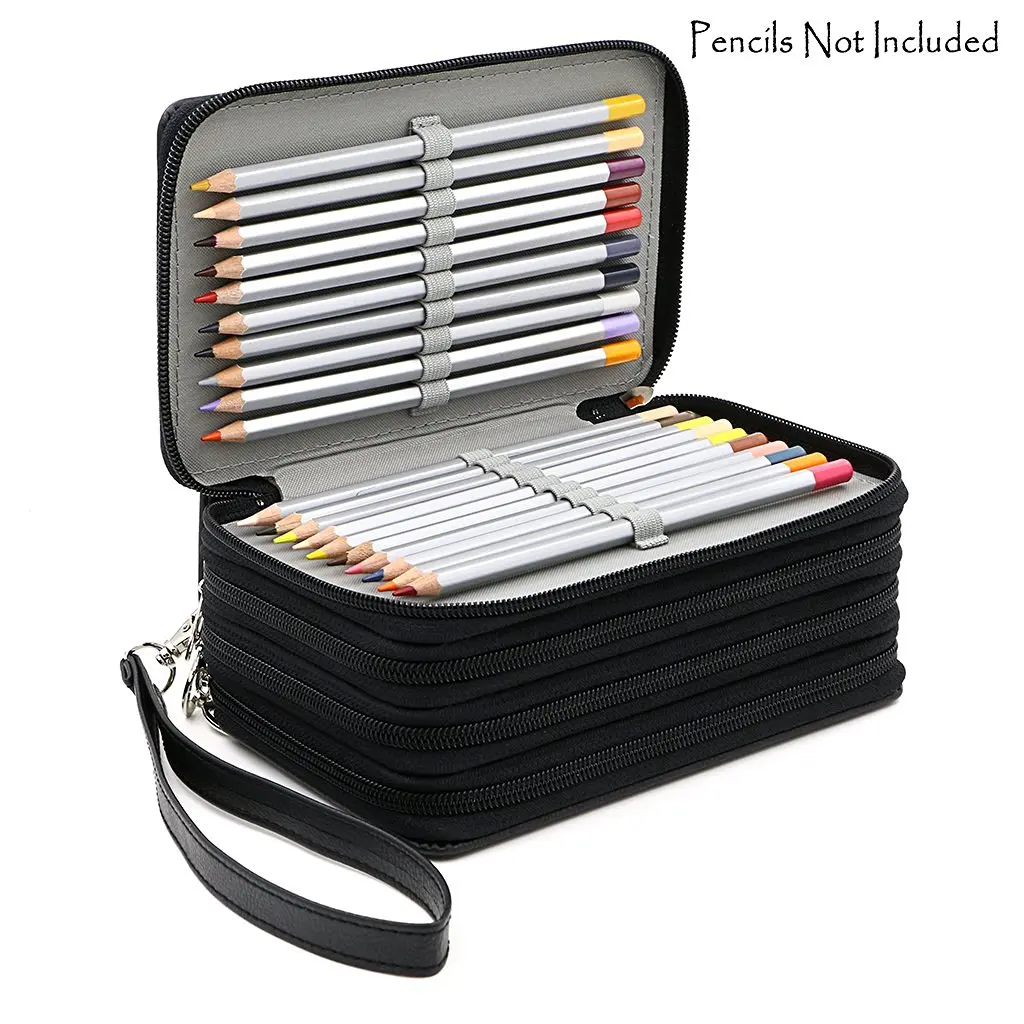 72 Holders 4 Layers Handy PU Leather School Pencils Case Large Capacity Colored Pencil Bag For Student Gift Art Supplies(China (Mainland))