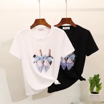 T-shirt For Women Summer Beaded Sequined Cartoon Tees Mesh Shoes Printed Short-sleeved T-shirts Fashion Black White Casual Tops
T-shirt For Women Summer Beaded Sequined Cartoon Tees Mesh Shoes Printed Short-sleeved T-shirts Fashion Black White Casual Tops