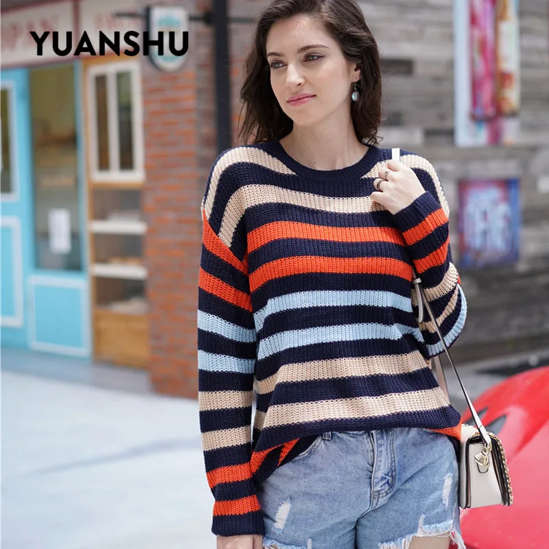 YUANSHU Women Sweater Rainbow Striped Ladies O Neck Long Sleeve Knitted Pullover Sweaters Autumn Wool Sweaters Women Clothing
YUANSHU Women Sweater Rainbow Striped Ladies O Neck Long Sleeve Knitted Pullover Sweaters Autumn Wool Sweaters Women Clothing