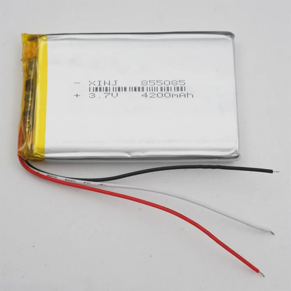 XINJ 3.7V 4200mAh 3wires for thermistor lithium polymer battery li ion cell For GPS Portable DVD E-book PDA MID Tablet PC 855085
XINJ 3.7V 4200mAh 3wires for thermistor lithium polymer battery li ion cell For GPS Portable DVD E-book PDA MID Tablet PC 855085