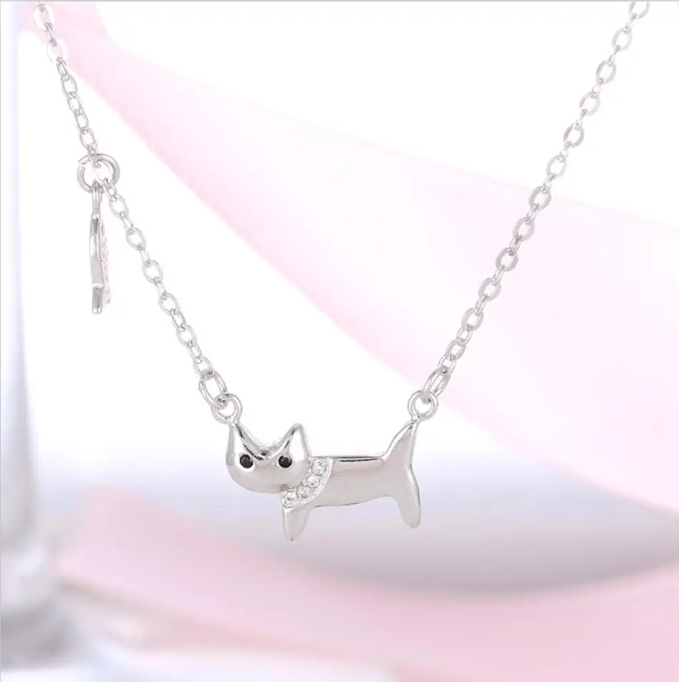 Image 925 sterling silver cat catfish necklace, cute cat stolen fish necklace to send  girlfriend gift T0144