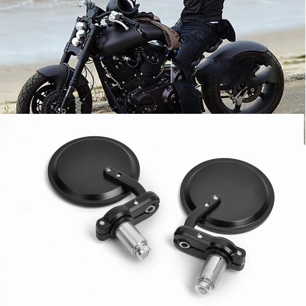 

MOTORCYCLE BLACK 3" ROUND 7/8" HANDLE BAR END MIRRORS CAFE RACER BOBBER CLUBMAN