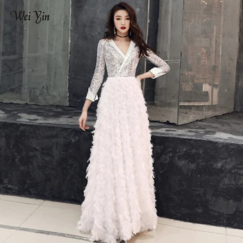 weiyin 2020 New V Neck Evening Dress The Banquet Elegant White 3/4 Sleeves Sequins Long Party Formal Gown WY1554 Robe De Soiree
weiyin 2020 New V Neck Evening Dress The Banquet Elegant White 3/4 Sleeves Sequins Long Party Formal Gown WY1554 Robe De Soiree