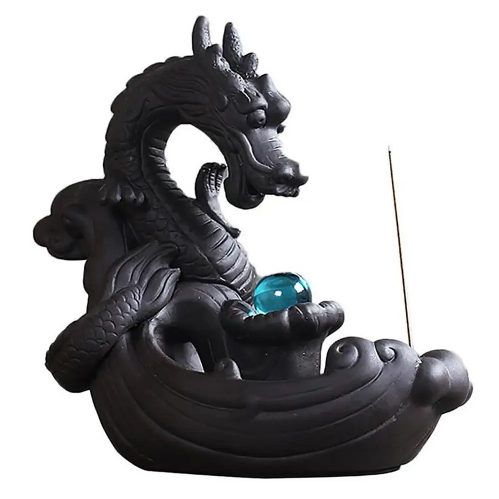 

Incense Cones Burner Incense Stick Ceramics Dragon Holder Porcelain Backflow with Ten Free Cones Home Decoration Handicraft Gift