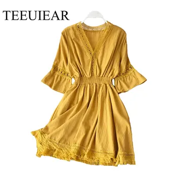Boho V Neck 2020 Lace Patchwork Sexy Summer Mini Short Dress Tassel Hollow Out flare sleeve Party Women Casual Beach Dresses
Boho V Neck 2020 Lace Patchwork Sexy Summer Mini Short Dress Tassel Hollow Out flare sleeve Party Women Casual Beach Dresses