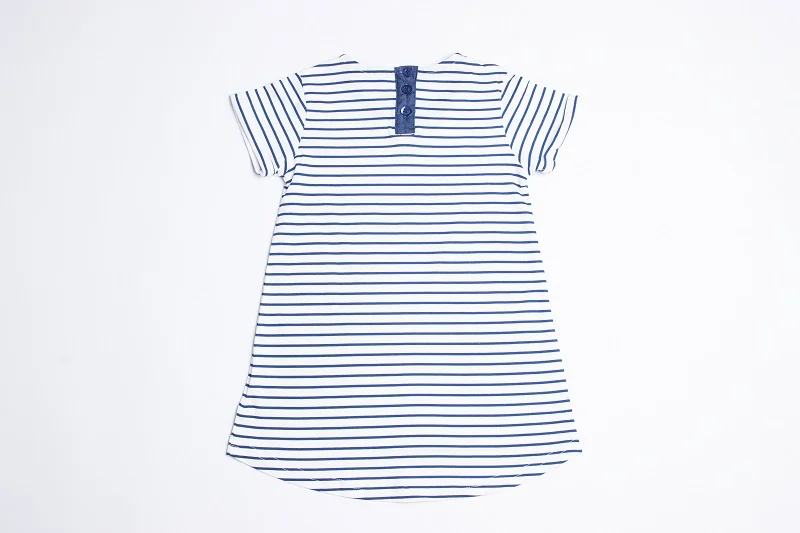 1-6 Years Baby Girls Dress 2018 New Blue Stripe Summer Dresses Cotton Casual Long Tops Kids Clothing KF047 4