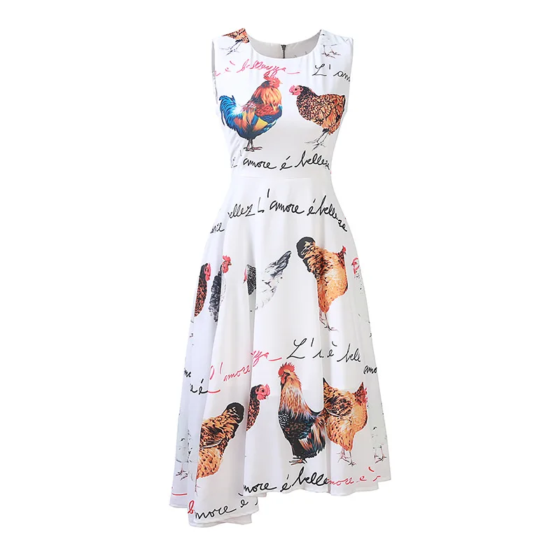 Summer New Arrival Europe Fashion A-Line O-Neck Sleeveless Tank Letter Chicken Print Elegant Knee-Length Dress Women
Summer New Arrival Europe Fashion A-Line O-Neck Sleeveless Tank Letter Chicken Print Elegant Knee-Length Dress Women