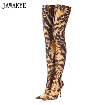 JAWAKYE designer Leopard print Thigh High Boots High Heels ankle boots Pointed toe slim stretch Over the Knee boots sock shoes
JAWAKYE designer Leopard print Thigh High Boots High Heels ankle boots Pointed toe slim stretch Over the Knee boots sock shoes