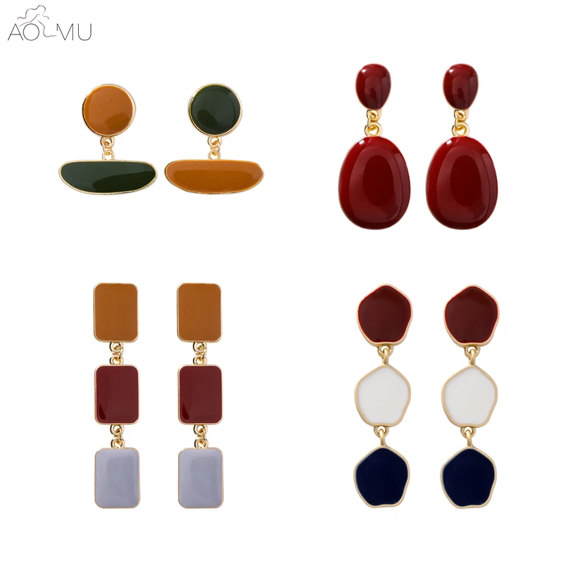 AOMU New Simple Contrast Color Enamel Drop Glaze Geometric Oval Irregular Polygon Square Circle Waterdrop Long Dangle Earrings
AOMU New Simple Contrast Color Enamel Drop Glaze Geometric Oval Irregular Polygon Square Circle Waterdrop Long Dangle Earrings