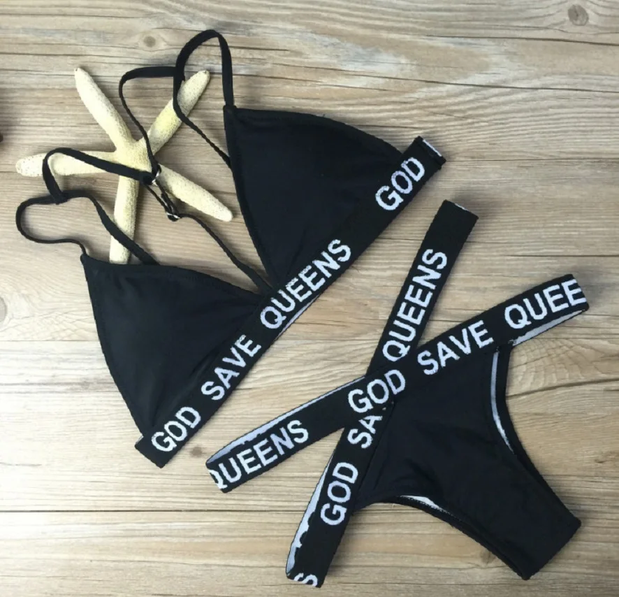 Sexy Bikinis Letter Print Bikini Sets Solid High Waist Swimwear Women Sling Adjustable Swimsuit Push Up Halter Top Beachwear
Sexy Bikinis Letter Print Bikini Sets Solid High Waist Swimwear Women Sling Adjustable Swimsuit Push Up Halter Top Beachwear