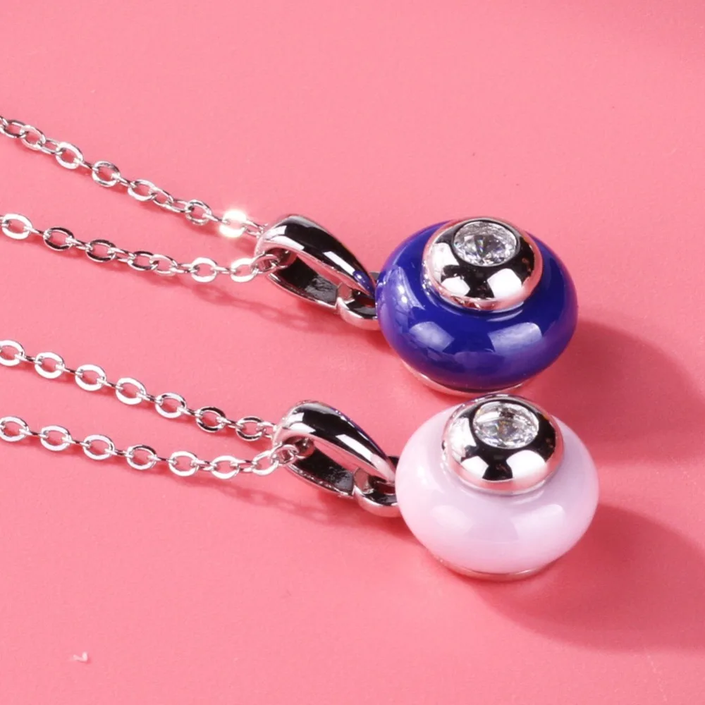 New Romantic Pink Blue Ceramic Pendant Necklace 925 Sterling Silver Metal Round Shape with One Crystal CZ for Women Jewelry
New Romantic Pink Blue Ceramic Pendant Necklace 925 Sterling Silver Metal Round Shape with One Crystal CZ for Women Jewelry
