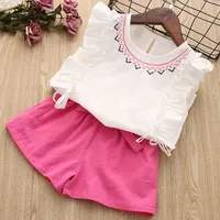 Kids Clothing Sets 2018 Summer New Brand Girl's Suits Sleeveless T-Shirts+Pants 2 Colours Fashion Style Childrens Clothing Suits image