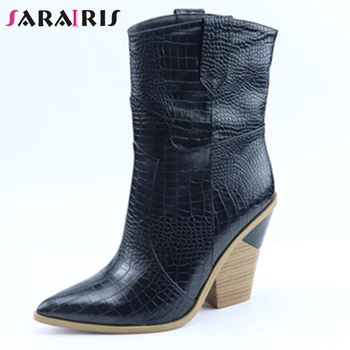 SARAIRIS Western Boots Woman Fashion Slip On Snake Prints Strange Wooden Heels Shoes Pointed Toe Ankle Boots Plus Size 33-46
SARAIRIS Western Boots Woman Fashion Slip On Snake Prints Strange Wooden Heels Shoes Pointed Toe Ankle Boots Plus Size 33-46