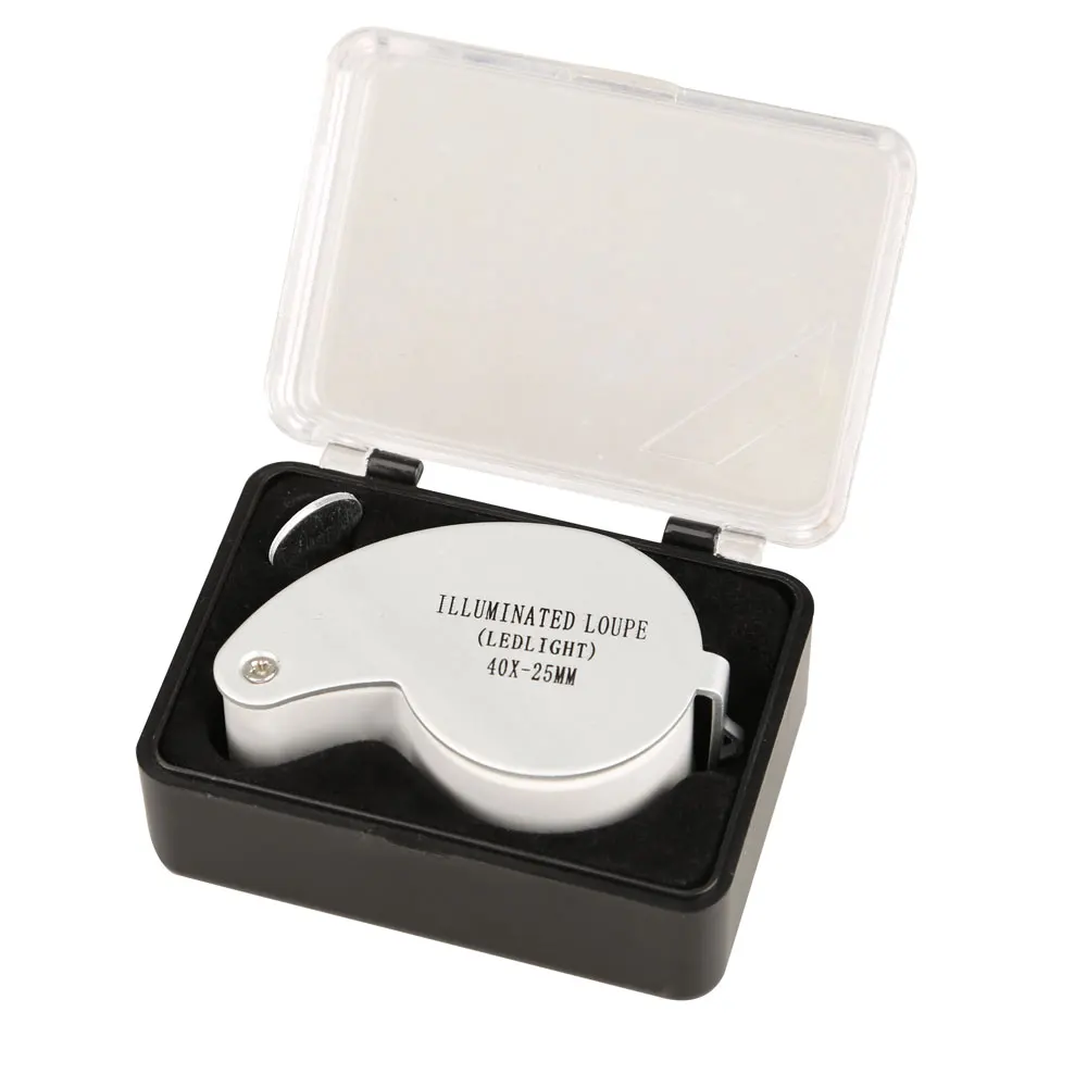 High quality 40x 6-shaped 25mm Lens Jewelry Magnifier Illuminated Loupe with 2 LED light
High quality 40x 6-shaped 25mm Lens Jewelry Magnifier Illuminated Loupe with 2 LED light
