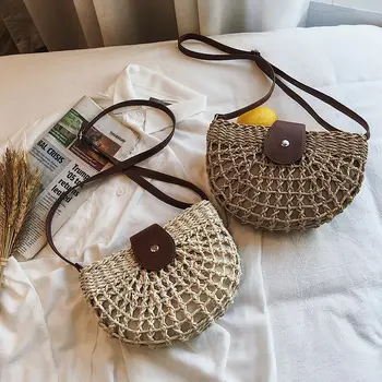 Women Hand-woven Round Shoulder Bag Handbag Bohemian Summer Straw Beach Bag Summer Beach Straw Wicker Bag
Women Hand-woven Round Shoulder Bag Handbag Bohemian Summer Straw Beach Bag Summer Beach Straw Wicker Bag