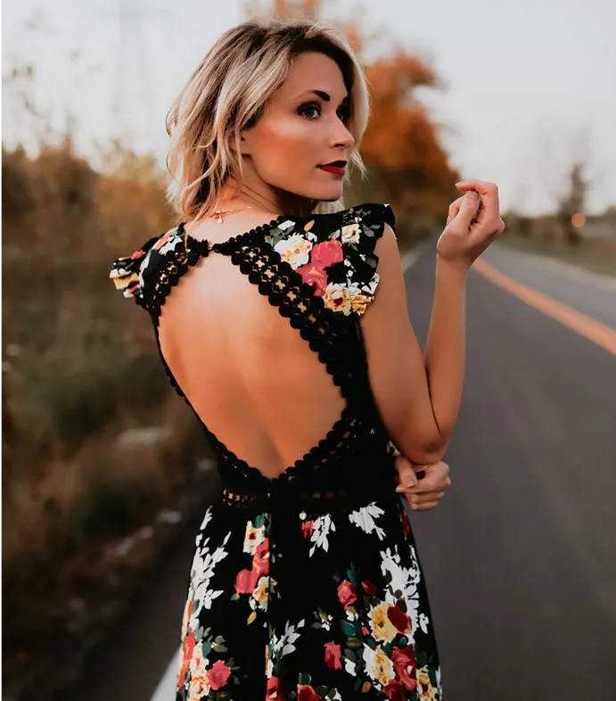 2019 Elegant flower print lace maxi dress vestidos Sexy deep V neck backless summer dress Women boho asymmetrical long dress
2019 Elegant flower print lace maxi dress vestidos Sexy deep V neck backless summer dress Women boho asymmetrical long dress