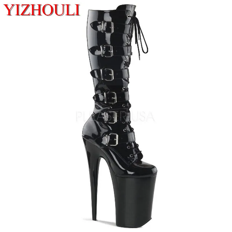 20 cm high heel boots, sexy buckle, black paint platform boots, club fashion women high boots
20 cm high heel boots, sexy buckle, black paint platform boots, club fashion women high boots
