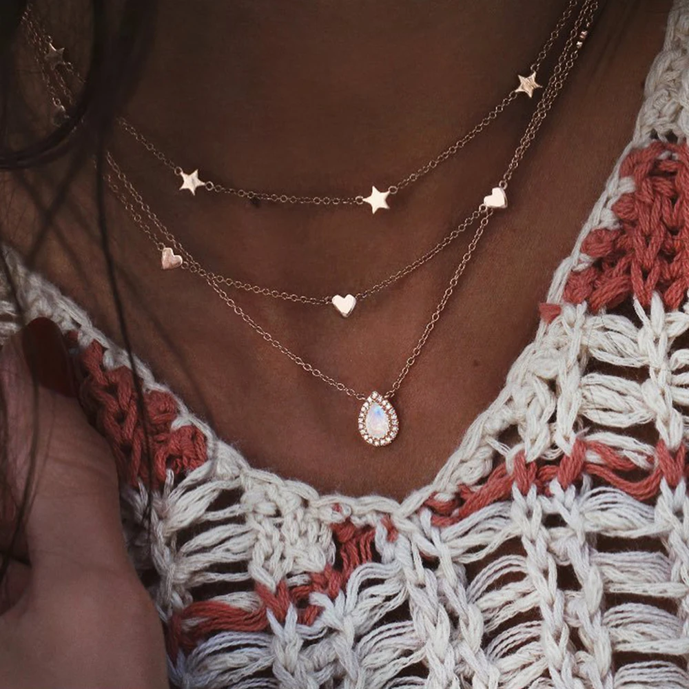 Women Exquisite Necklace Gold Star Heart Gem Droplet Pendant Multilayer Clavicle Chain Party Charm Jewelry Gift Accessories
Women Exquisite Necklace Gold Star Heart Gem Droplet Pendant Multilayer Clavicle Chain Party Charm Jewelry Gift Accessories