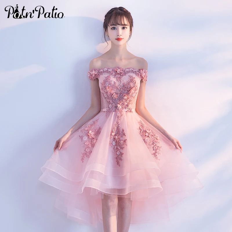 PotN'Patio Luxury Appliques Flower Beading Off Shoulder Sleeveless Pink High Low Bridesmaid Dresses 2017 New Wedding Party Dress
PotN'Patio Luxury Appliques Flower Beading Off Shoulder Sleeveless Pink High Low Bridesmaid Dresses 2017 New Wedding Party Dress