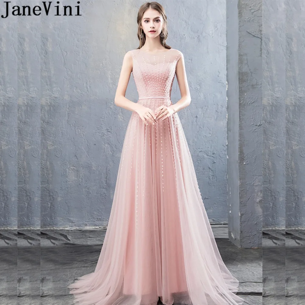 JaneVini Illusion Tulle Beaded Prom Gowns Long Shiny Sequined Light Pink Bridesmaids Dresses Wedding Guest Party Dress Formal
JaneVini Illusion Tulle Beaded Prom Gowns Long Shiny Sequined Light Pink Bridesmaids Dresses Wedding Guest Party Dress Formal