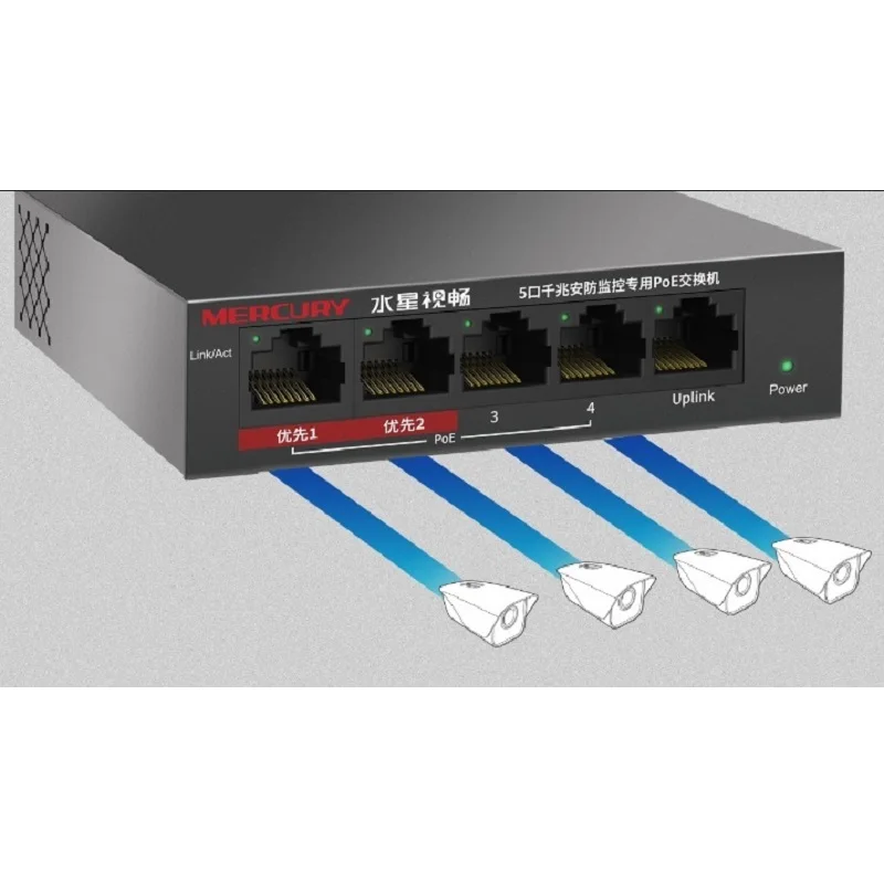 5 ports 4 PoE 43W 1000Mbps data Switch Plug&Play, NVR Camera Network Switch Mini Desktop Ethernet Network Switch of CCTV Camera
5 ports 4 PoE 43W 1000Mbps data Switch Plug&Play, NVR Camera Network Switch Mini Desktop Ethernet Network Switch of CCTV Camera