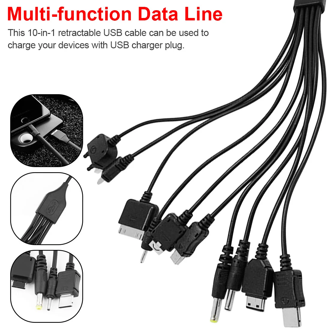 Multifunctional USB Data Transfer Cable 10 in 1 Universal Multi Pin Cable Charger USB Adapter Cable Data Wire Cord for Laptop PC
Multifunctional USB Data Transfer Cable 10 in 1 Universal Multi Pin Cable Charger USB Adapter Cable Data Wire Cord for Laptop PC