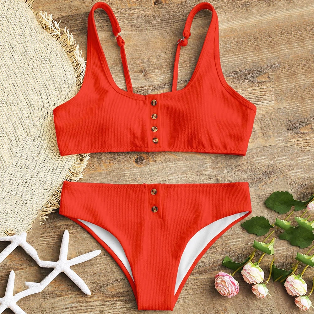 2018 Sexy Swimsuit Ribbed Texture Buttons Bikini Set Scoop Neck Bathing Suits Wire Free Padded Women Swimwear Beach Suit
2018 Sexy Swimsuit Ribbed Texture Buttons Bikini Set Scoop Neck Bathing Suits Wire Free Padded Women Swimwear Beach Suit