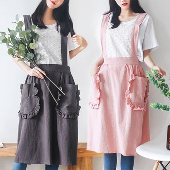 Korean cute apron cotton linen lace sleeveless apron garden home clothes double pocket work overall
Korean cute apron cotton linen lace sleeveless apron garden home clothes double pocket work overall