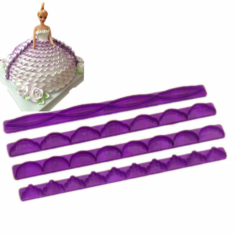 4Pcsset Long Skirt Lace Strip Die Fondant Cake Mold Cake Embossing Cutters DIY Ribbon Styling Tool Pastry Wedding Baking Tools1