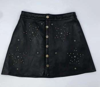 Chic women Brand new design rivets leather Skirts 2019 Fall/winter sheepskin real leather high-waist skirt A643
Chic women Brand new design rivets leather Skirts 2019 Fall/winter sheepskin real leather high-waist skirt A643