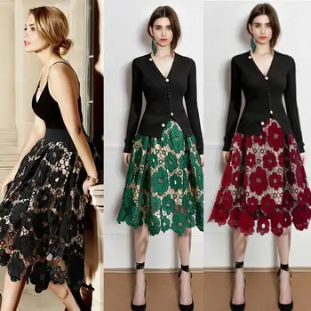 Women Casual Floral Lace Elastic Waist A-Line Knee Length Hollow Out Summer Above Daily Lace Skirt
Women Casual Floral Lace Elastic Waist A-Line Knee Length Hollow Out Summer Above Daily Lace Skirt
