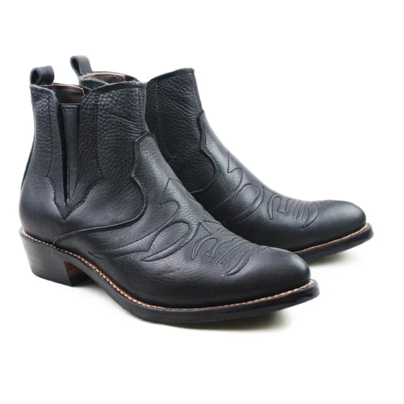 Men's Slip-On Cowhide Genuine Leather Work Boots 3.5cm Heels Western Cowboy Boots Black Botas Hombre Botas Militares, EU38-44
Men's Slip-On Cowhide Genuine Leather Work Boots 3.5cm Heels Western Cowboy Boots Black Botas Hombre Botas Militares, EU38-44