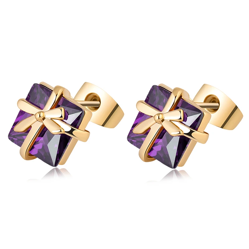 Bowknot Square Gems White Purple Zircon Red Garnet Gold Color d Stud Earring For Women M03-ERZ0074
Bowknot Square Gems White Purple Zircon Red Garnet Gold Color d Stud Earring For Women M03-ERZ0074