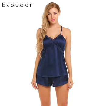 Ekouaer Sexy Pajamas Women Lace Patchwork Sleeveless Spaghetti Straps Sleepwear Summer Satin Cami Top Shorts Female Pajama Sets
Ekouaer Sexy Pajamas Women Lace Patchwork Sleeveless Spaghetti Straps Sleepwear Summer Satin Cami Top Shorts Female Pajama Sets