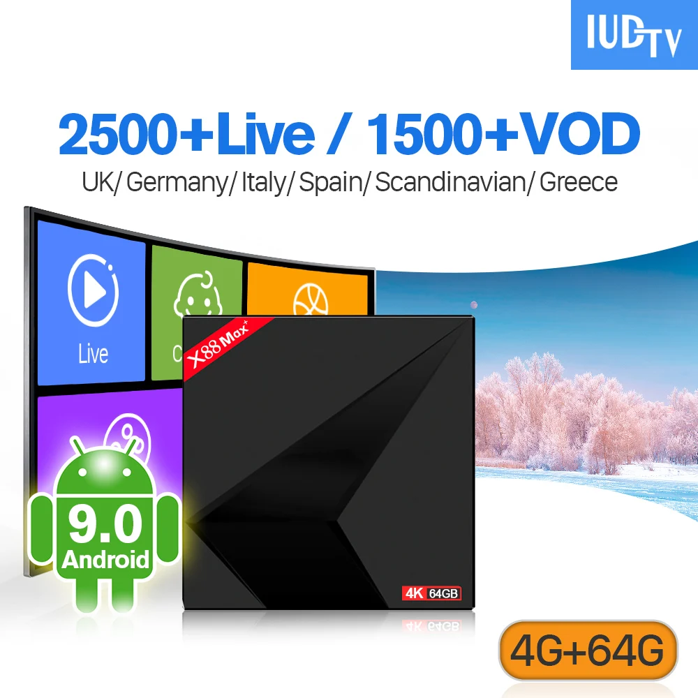 Germany Spain Italy IP TV 1 Year Box X88 MAX+ 4+64G USB3.0+USB2.0 Support BT Sweden Turkey Portugal Greece IUDTV Android 9.0 Box
Germany Spain Italy IP TV 1 Year Box X88 MAX+ 4+64G USB3.0+USB2.0 Support BT Sweden Turkey Portugal Greece IUDTV Android 9.0 Box