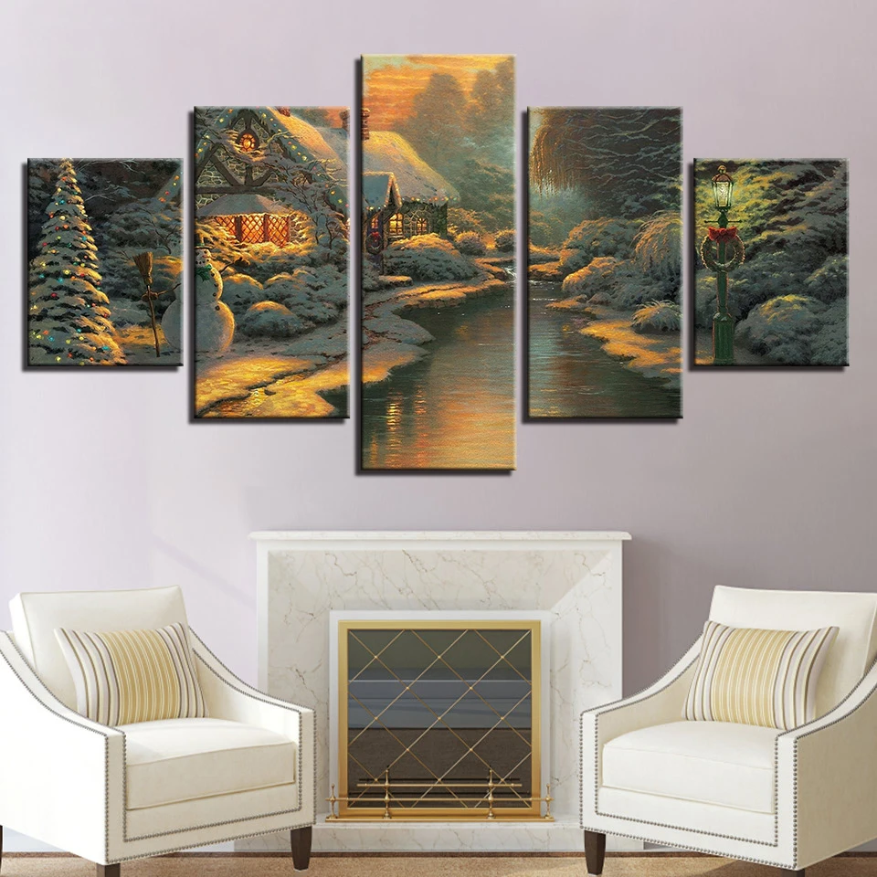 Wall Art Home Decor Frame Canvas Painting 5 Pieces Christmas River Log Cabin For Living Room HD Printed Snow Landscape Pictures
Wall Art Home Decor Frame Canvas Painting 5 Pieces Christmas River Log Cabin For Living Room HD Printed Snow Landscape Pictures