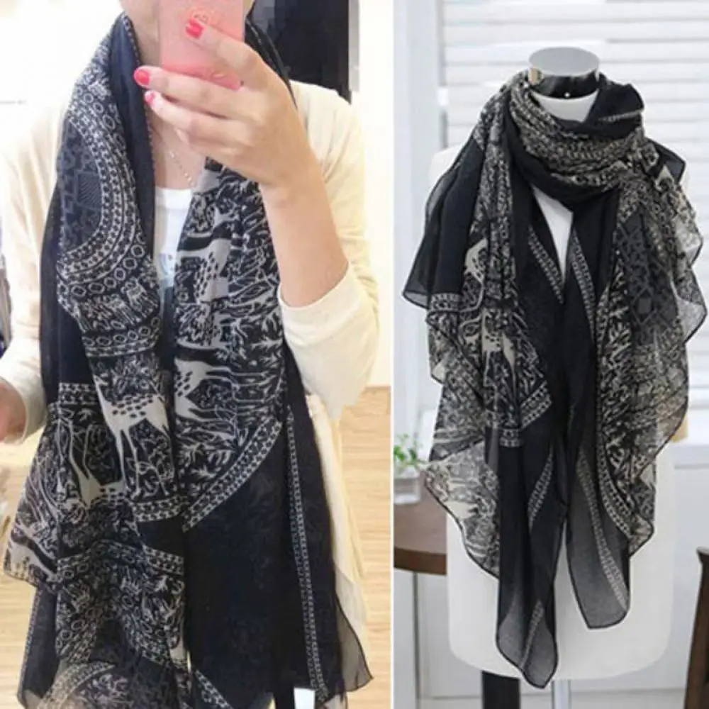 WOMEN BLACK PAISLEY RETRO PRINTED LONG FAHSION SCARF,SHAWL,SHOULDER WRAP,STOLE