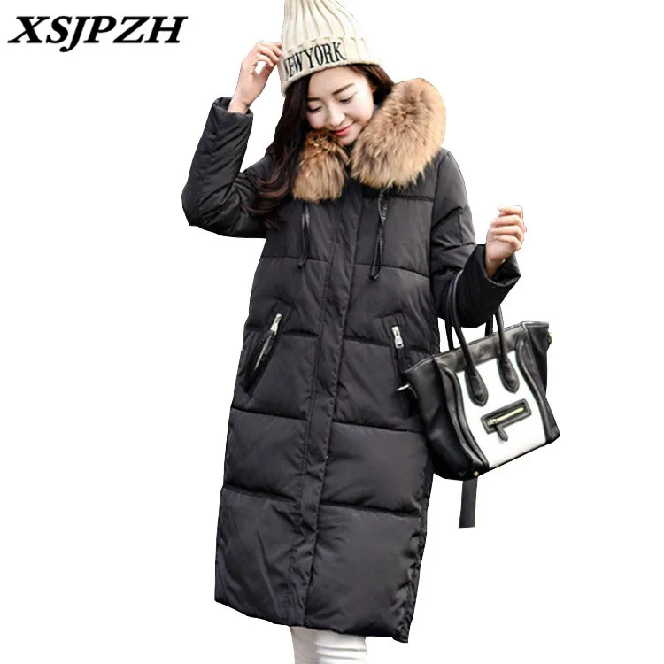 XSJPZH пуховик 2018 новый зимний 4XL Для женщин пальто длинные енота меховой воротник