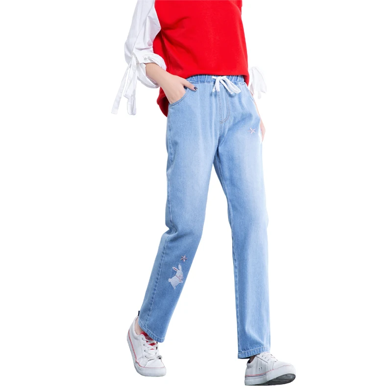 High Waist Harajuku Fashion Denim Student Pants Cute Rabbits Emrboidery Elastic Tie Waist Student Hot Long Pants Summer Trousers
High Waist Harajuku Fashion Denim Student Pants Cute Rabbits Emrboidery Elastic Tie Waist Student Hot Long Pants Summer Trousers
