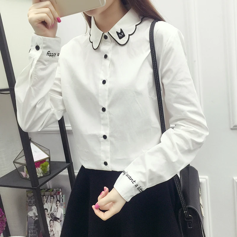 Japan Kawaii Cotton Blouse Spring Autumn Women Cat Embroidery White Shirt Long Sleeve Tops and Blouses S-XL
Japan Kawaii Cotton Blouse Spring Autumn Women Cat Embroidery White Shirt Long Sleeve Tops and Blouses S-XL